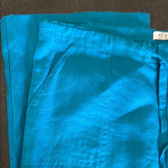 Original Collection Linen Teal Cropped Pants patch pockets size medium - Picture 3 of 11